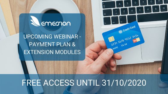 Upcoming payment webinar - payment plans and extension modules - free access until october 2020.